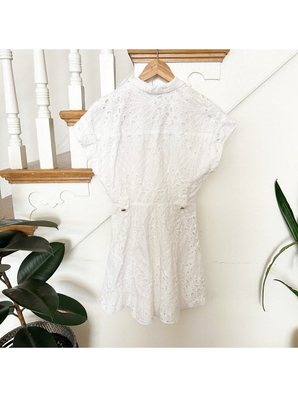 Zara White Eyelet Embroidered Midi Shirt Dress Button Front sz M - Picture 3 of 5